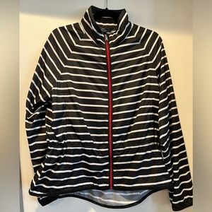 Lightweight windbreaker pinstripe, dark navy blue with red zipper